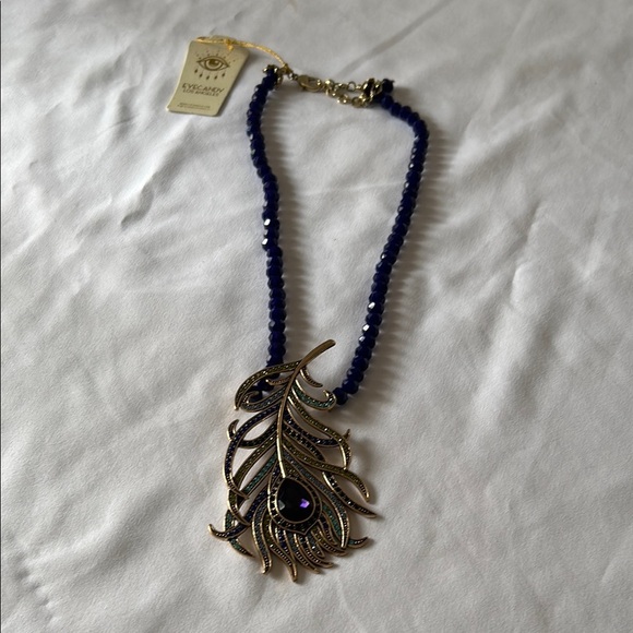 Artistic Blue and Gold Statement Necklace with Sculptural Design - Picture 3 of 8